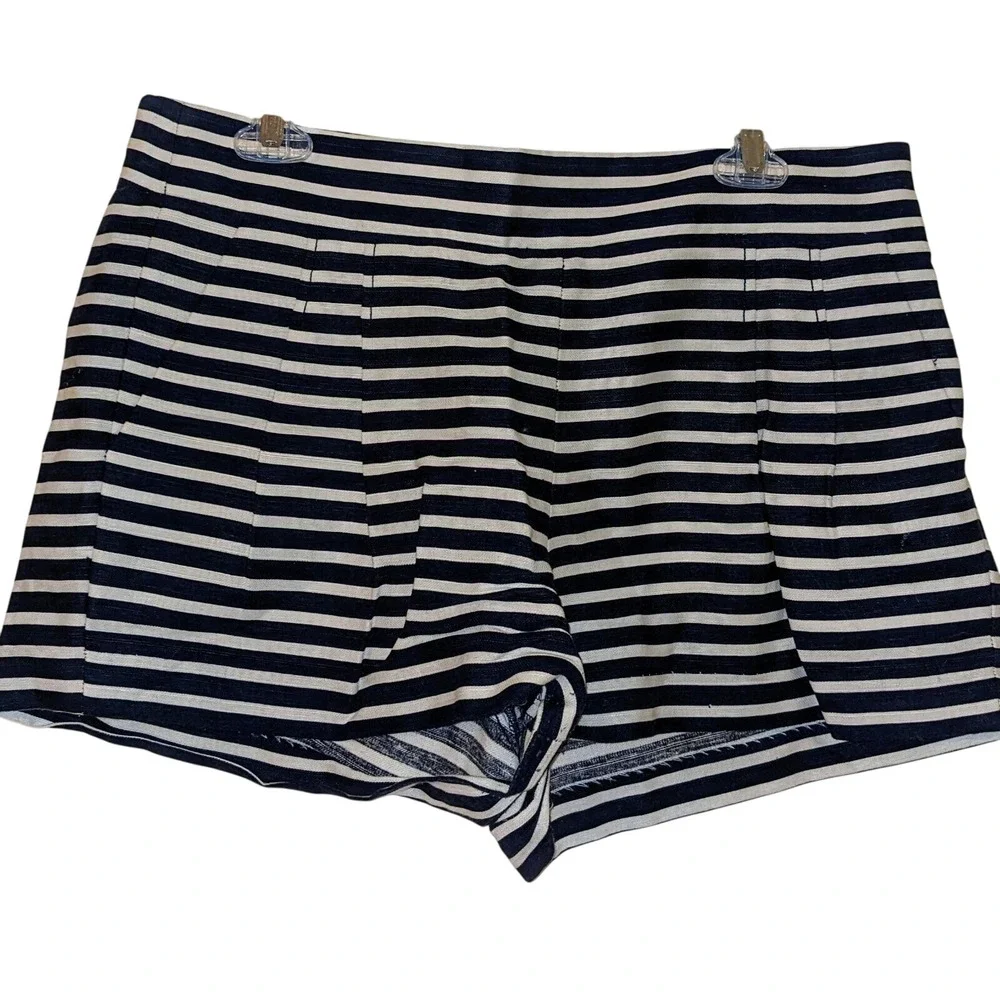 J. Crew Womens Striped Pleated Shorts Size‎ 10 Navy Blue White Career
